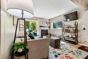 Televisie, een open haard en videospelletjes