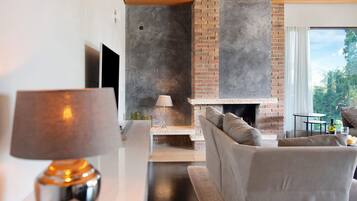 Televisión y chimenea