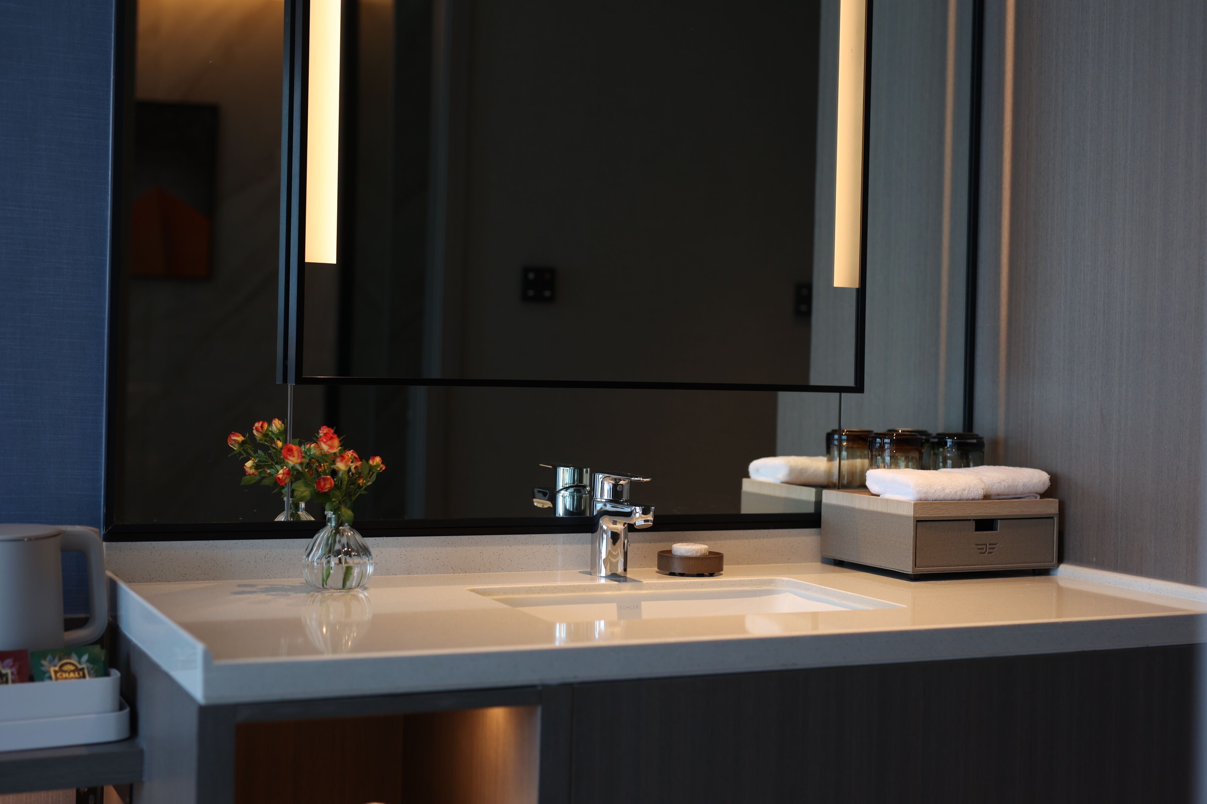 premium bedding, minibar, desk, laptop workspace