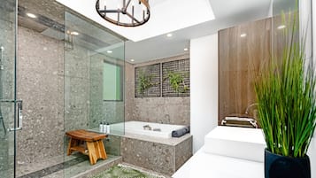 Bathtub, hair dryer, towels, soap