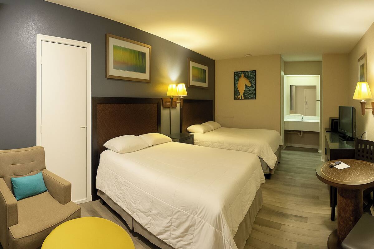 Room, 2 Double Beds, Non Smoking | In-room safe, desk, WiFi (free), bed sheets