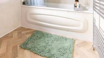 Hair dryer, bidet, towels, soap