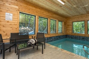 Indoor pool, a heated pool - Luxury 6BR Mountain Escape in Massanutten with Indoor Pool and 2 Hot Tubs (McGaheysville)
