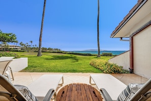 Terrace/patio - 
Premium Oceanfront Makena Surf #F-102 with Central AC & Island Views (Makena, Maui)