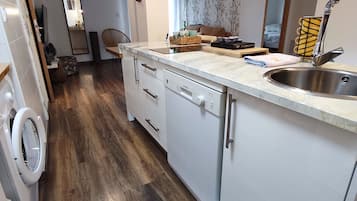 Apartment | Private kitchen | Full-size fridge, microwave, oven, stovetop