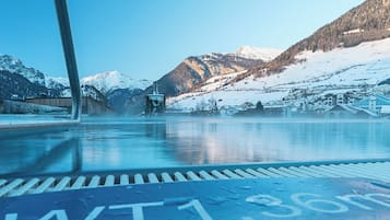 Indoor pool, outdoor pool, pool umbrellas, sun loungers