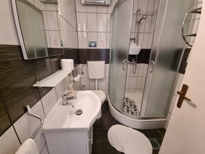 Shower, soap, toilet paper
