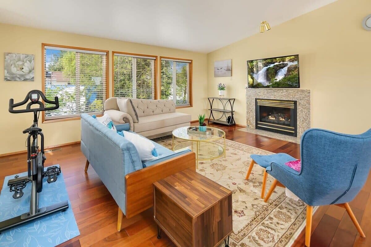 TV, fireplace, video games, offices