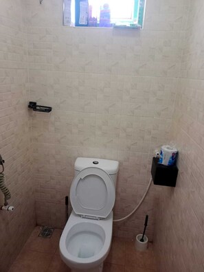 Shower, towels, soap, shampoo