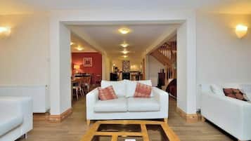 TV connectée, cheminée, livres