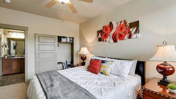 1 bedroom, desk, iron/ironing board, travel cot