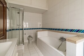 Bathtub, hair dryer, bidet