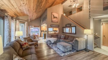 Smart TV, fireplace, DVD player, books