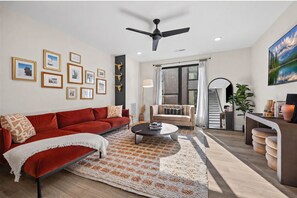 Smart TV, books, music library, stereo