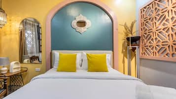 1 bedroom, premium bedding, down comforters, individually decorated