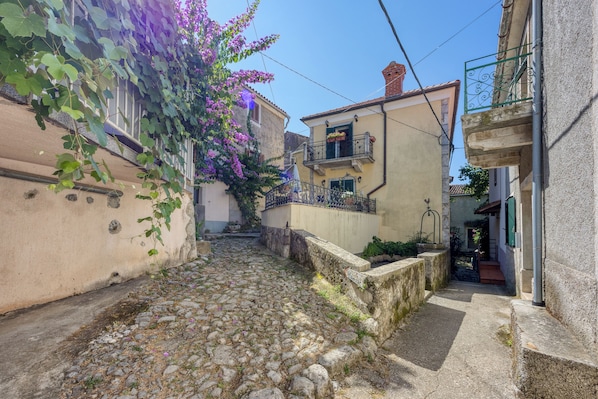 Stroll through this charming historic alleyway lined with mature trees and traditional buildings.