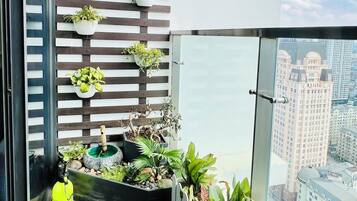 Apartamento superluxo, 2 quartos, 2 banheiros, vista para a cidade | Terraço/pátio