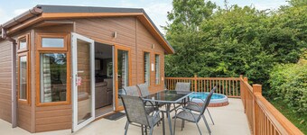 Stylish luxury lodge with meadow view.