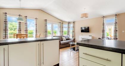 Stylish luxury lodge with meadow view.