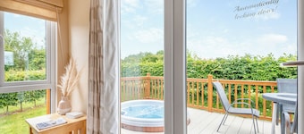 Stylish luxury lodge with hill view.