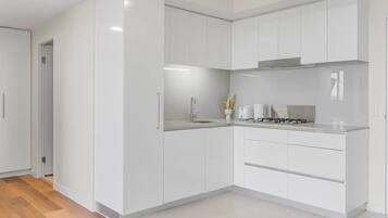 Fridge, microwave, oven, dishwasher