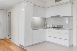 Fridge, microwave, oven, dishwasher