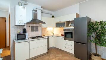 Mikrowelle, Ofen, Herdplatte, Wasserkocher mit Kaffee-/Teezubehör