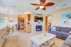 Smart-TV, Kamin, Stereoanlage