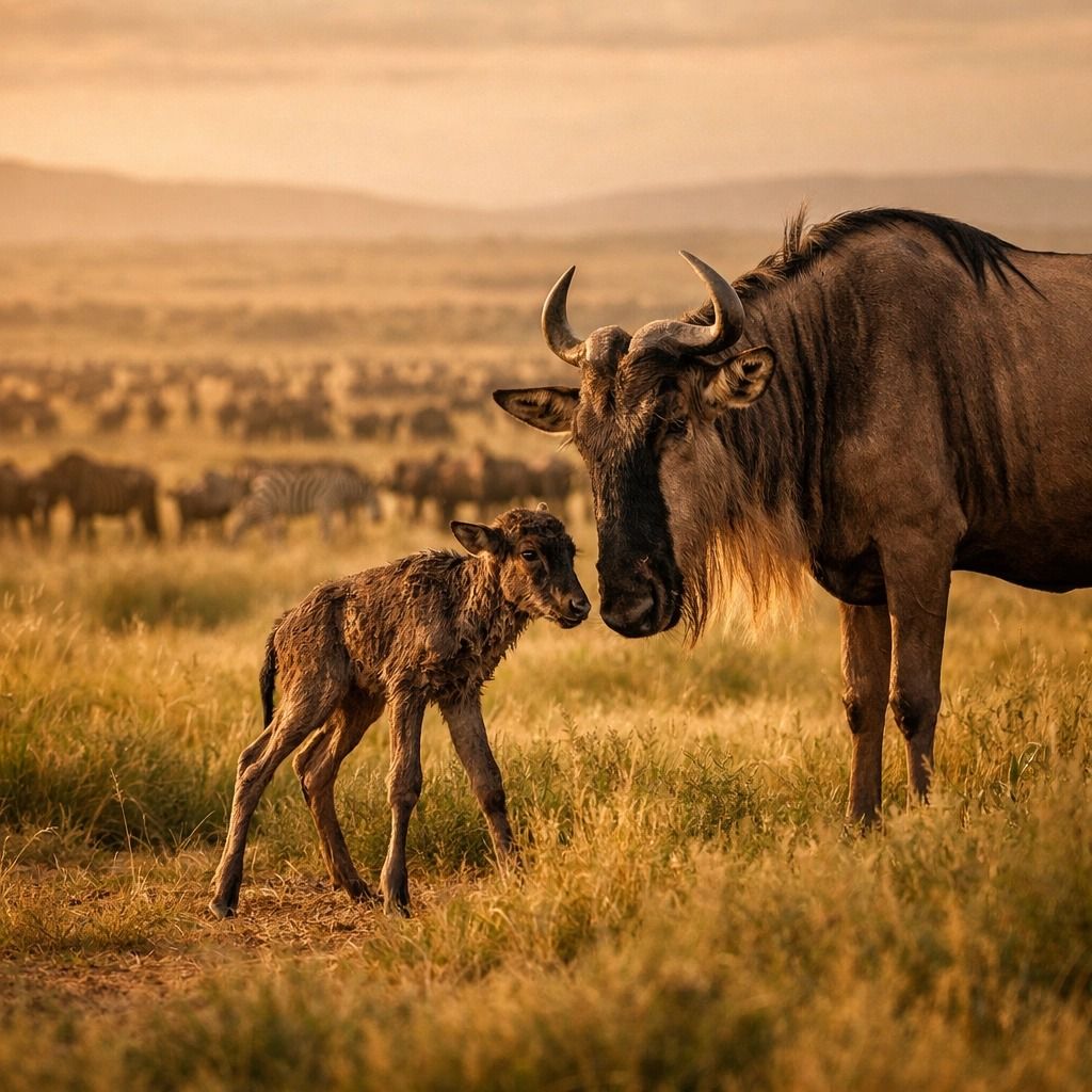 Eine Wildtieransicht mit einem großen und einem kleineren Tier auf einer Wiese.