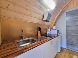 Fridge, microwave, coffee/tea maker, electric kettle