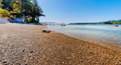 Sound view retreat with trails, beach access, firepit, grill, scenic deck, & W/D