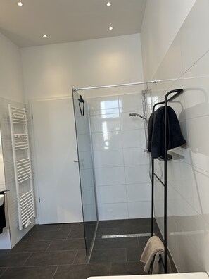 Shower, hair dryer, towels, soap - Pure Highlight Living 5 - Holiday apartment / temporary living (Steinfurt)