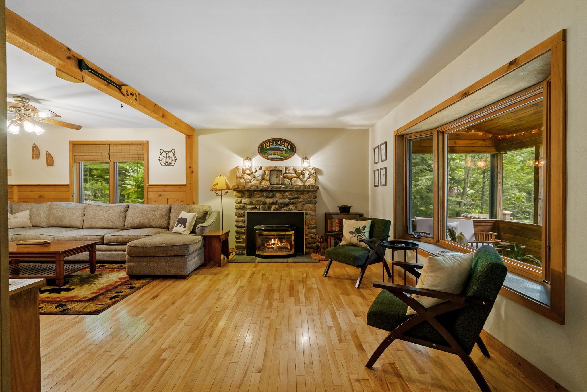 TV connectée, cheminée, lecteur de DVD, table de tennis de table