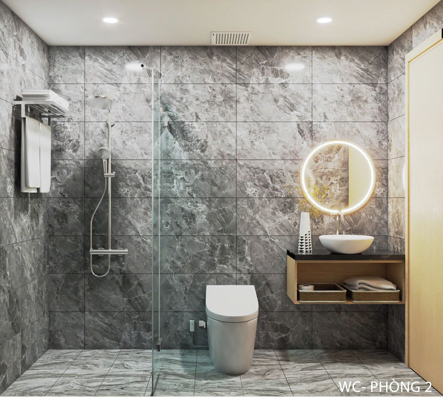 베이직 쿼드룸 | 욕실 | 수중안마 샤워기, 고급 세면용품, 헤어드라이어, 목욕가운