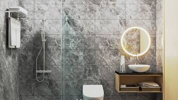 Basic Quadruple Room | Bathroom | Hydromassage showerhead, designer toiletries, hair dryer, bathrobes