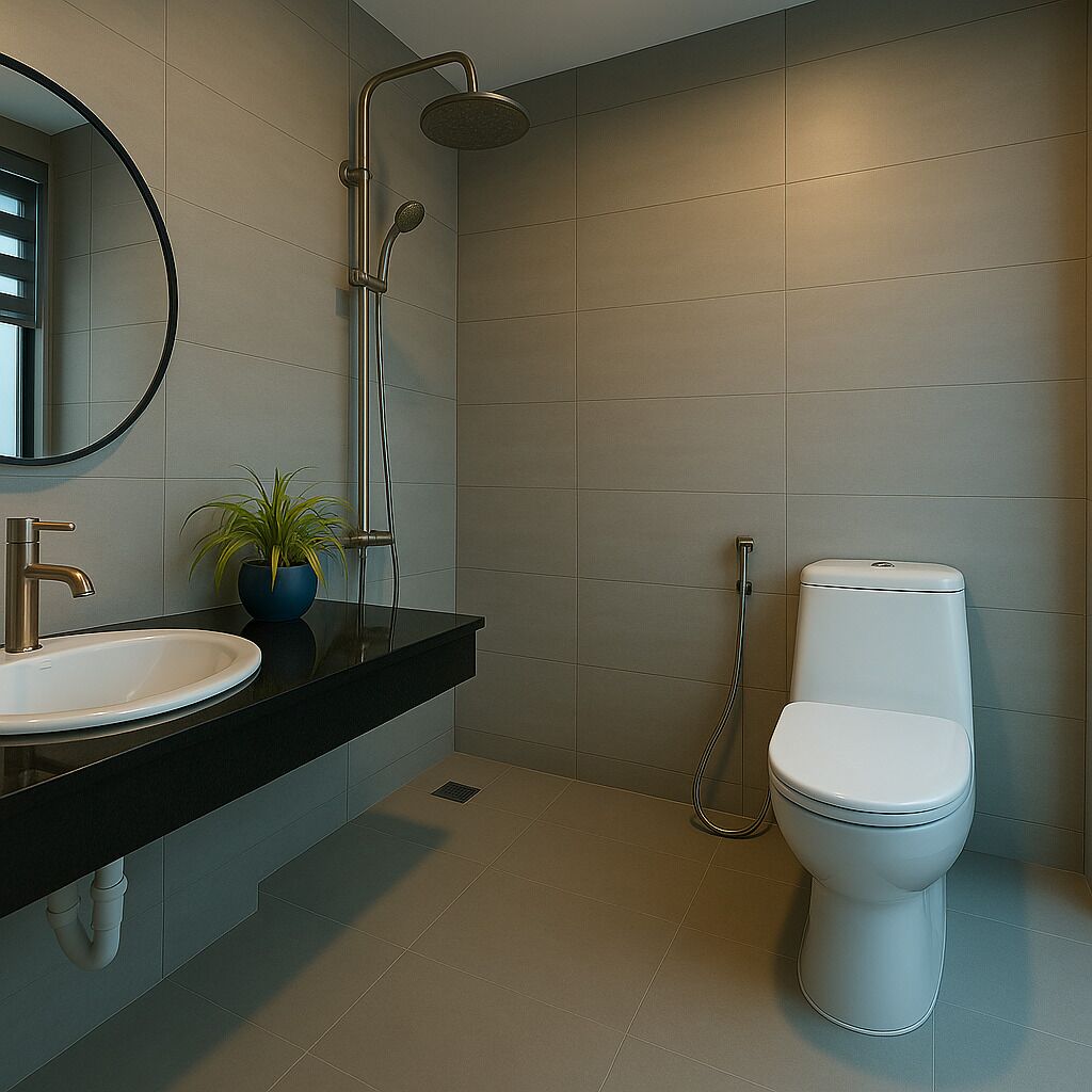 Hydromassage showerhead, designer toiletries, hair dryer, bathrobes