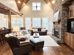 Smart TV, fireplace, DVD player, books