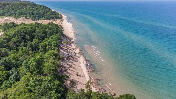 A coastal landscape with a beach and forested area. - 90 min from Chicago, Pool, Hot Tub, Pet Friendly come enjoy After Dune Delight (Stevensville)