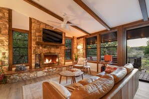 Smart TV, fireplace, stereo