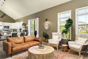 Smart TV, fireplace, foosball, books