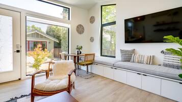 Flat-screen TV, books