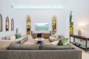 TV, offices - The Mastic Chapel Cottage | 2BR w/ Private Pool on 11 Acre North Side Estate (North Side)