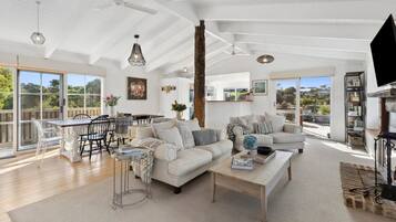 TV, fireplace, books, offices