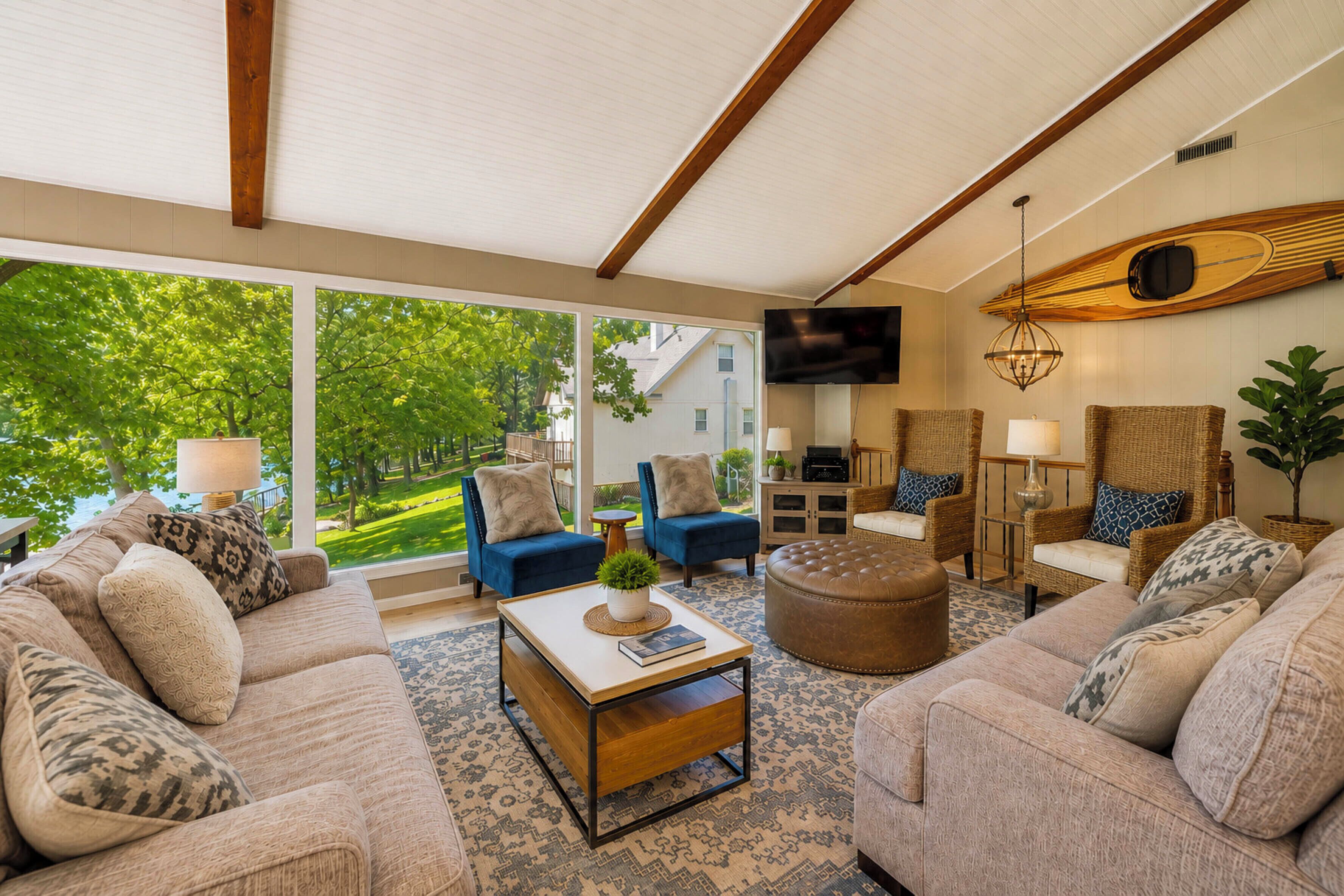 TV, fireplace, video games, offices