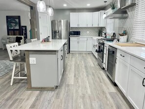 Fridge, microwave, oven, stovetop - Rustic Chic in Charming Center Grove w Fenced Yard (Greenwood)