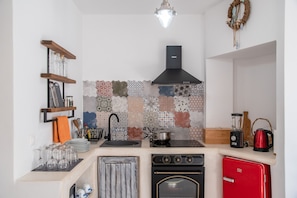 Fridge, oven, stovetop, electric kettle