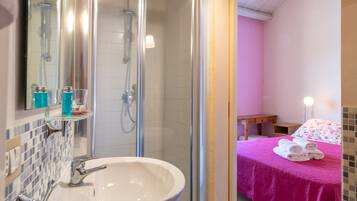 Shower, free toiletries, hair dryer, towels