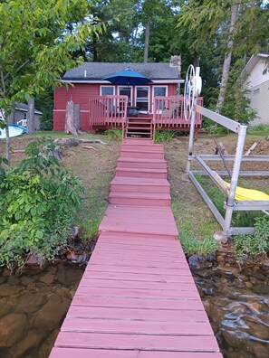 Terrace/patio - Beautiful full log cabin with  direct private frontage , beautiful sunsets . (Kalkaska)