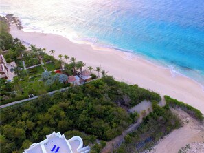 On the beach, sun-loungers, beach towels