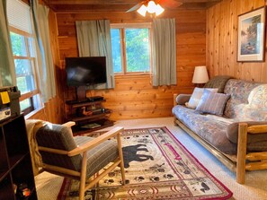 TV, books - Your perfect vacation place: vintage cabin, quiet lake, and a classic sauna. (Britt)